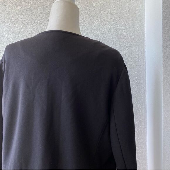 Joan Vass Open Front Black Blazer Pockets Collarless Jacket - Picture 9 of 10